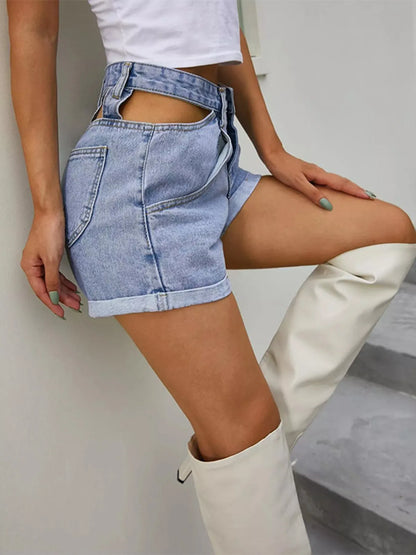 High-Waisted Cutout Denim Shorts