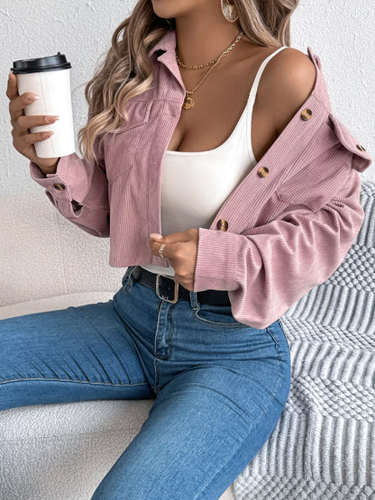 Corduroy Button-Up Dropped Shoulder Jacket