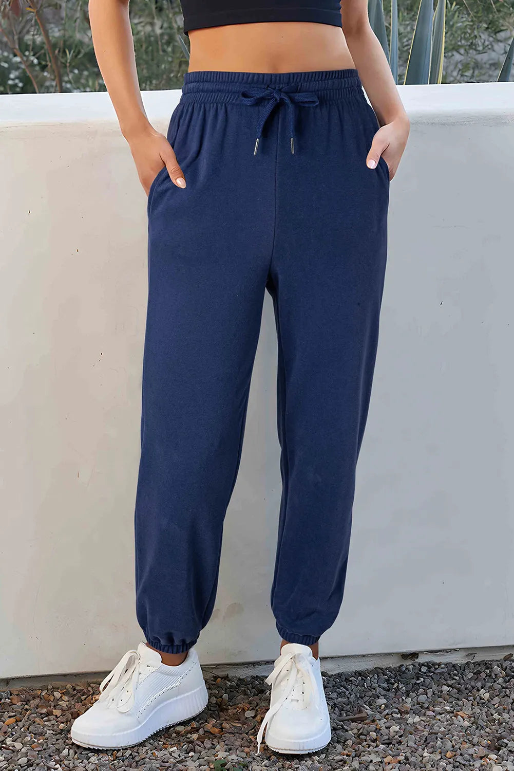 Drawstring Joggers with Pockets Navy