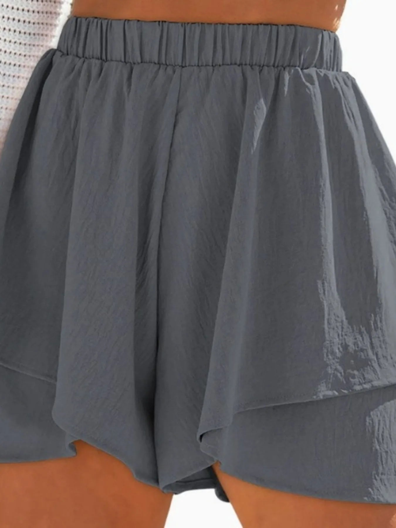 High-Waisted Elastic Waistband Layered Shorts Grey