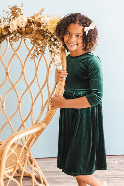 Hunter Green Velvet Twirl Dress