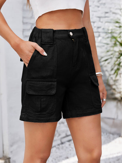 High Waist Washed Denim Shorts Black