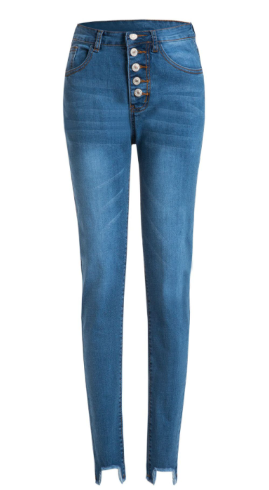 Spring Slim Fit High Waist 5-Piece Buckle Stretch Feet Pants-Foot Hole -1 Light Blue