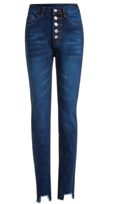 Spring Slim Fit High Waist 5-Piece Buckle Stretch Feet Pants-Foot Hole -2 Dark Blue