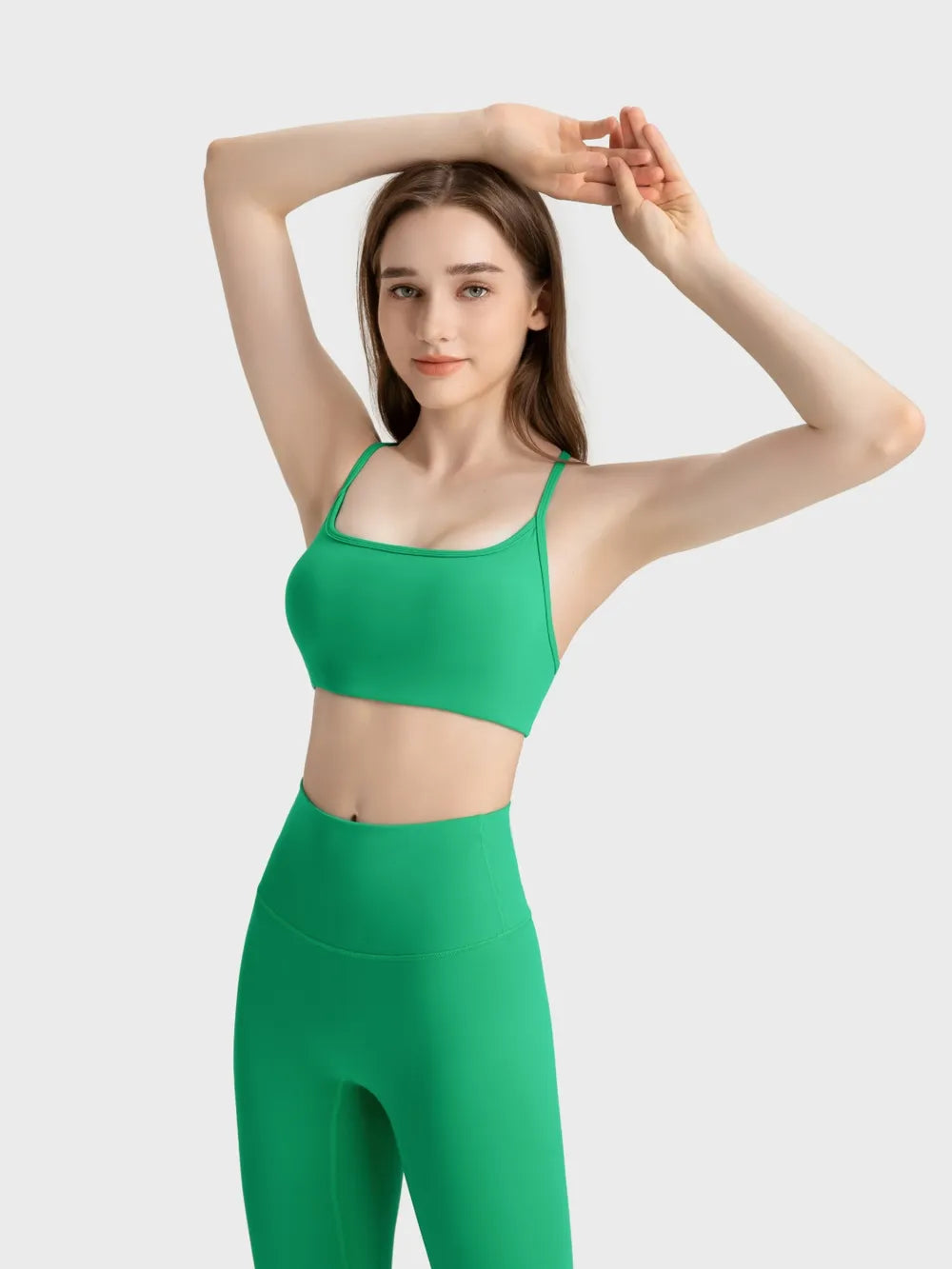 Millennia Crisscross Back Scoop Neck Active Cami with Detachable Chest Pads Green