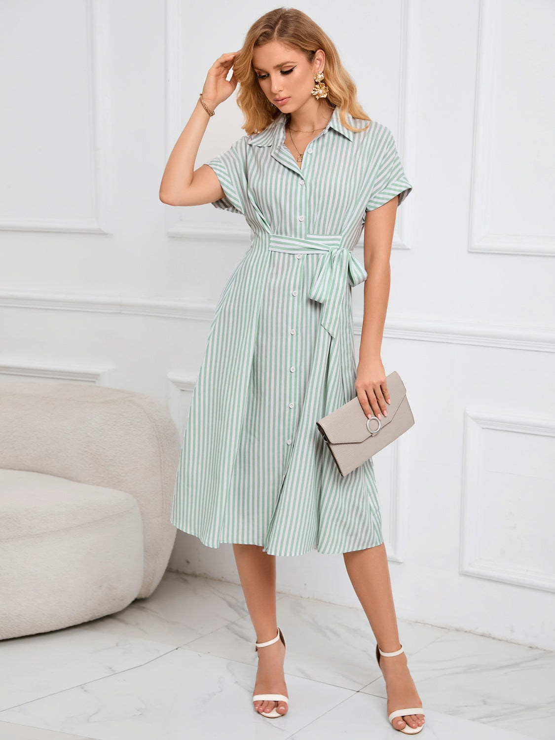 Striped Tie-Waist Midi Dress