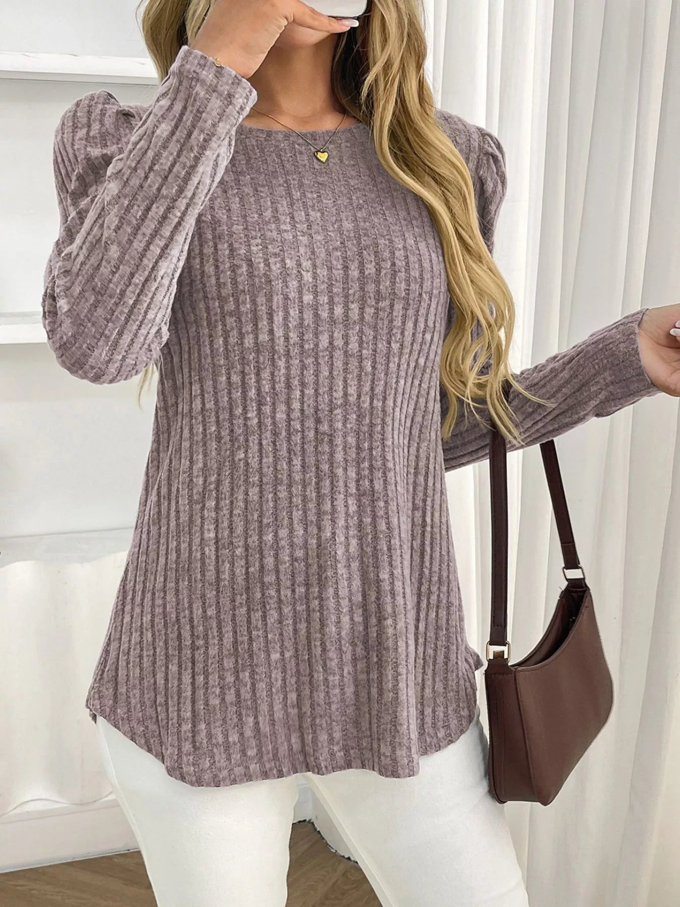 Round Neck Puff Sleeve T-Shirt
