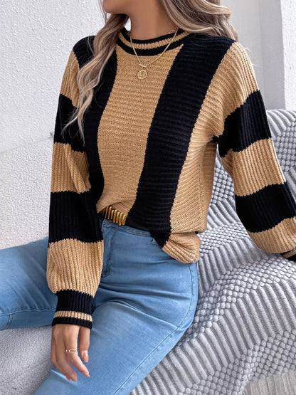 Color Block Round Neck Sweater