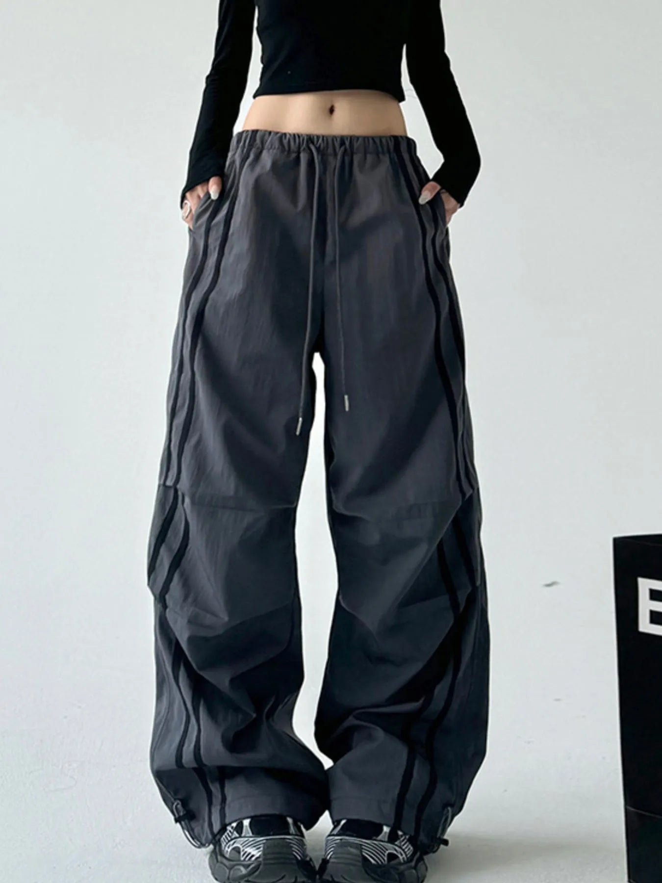 Side Stripes Wide Leg Pants Gray