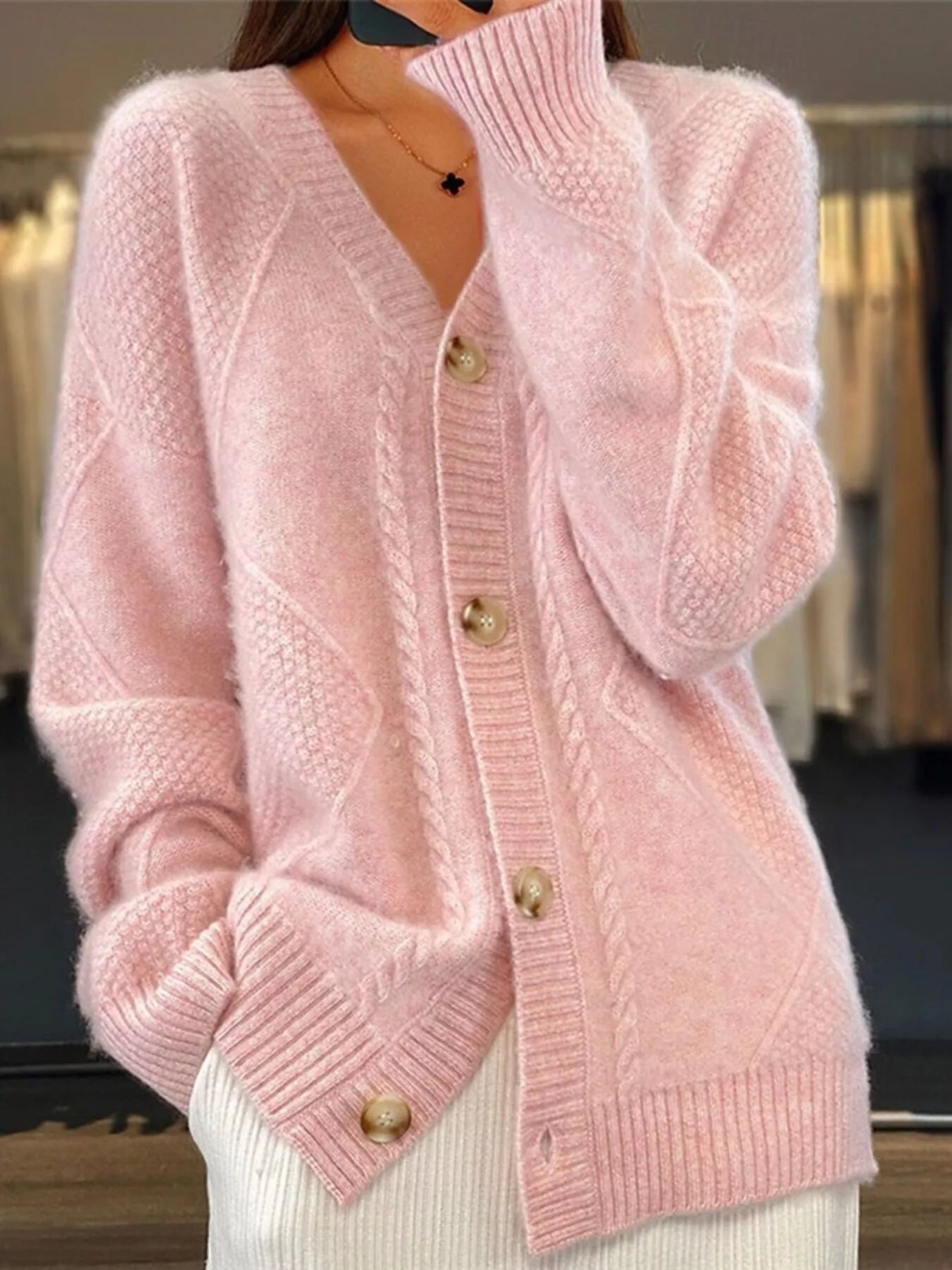 Full Size Textured Knit Button-Down Cardigan Plus Size Pink
