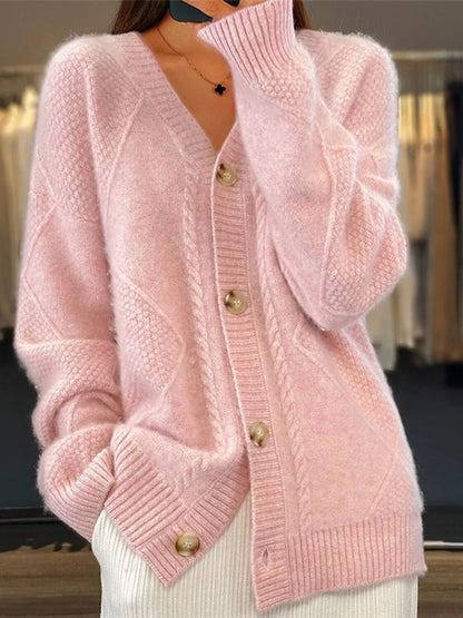 Full Size Textured Knit Button-Down Cardigan Plus Size Pink