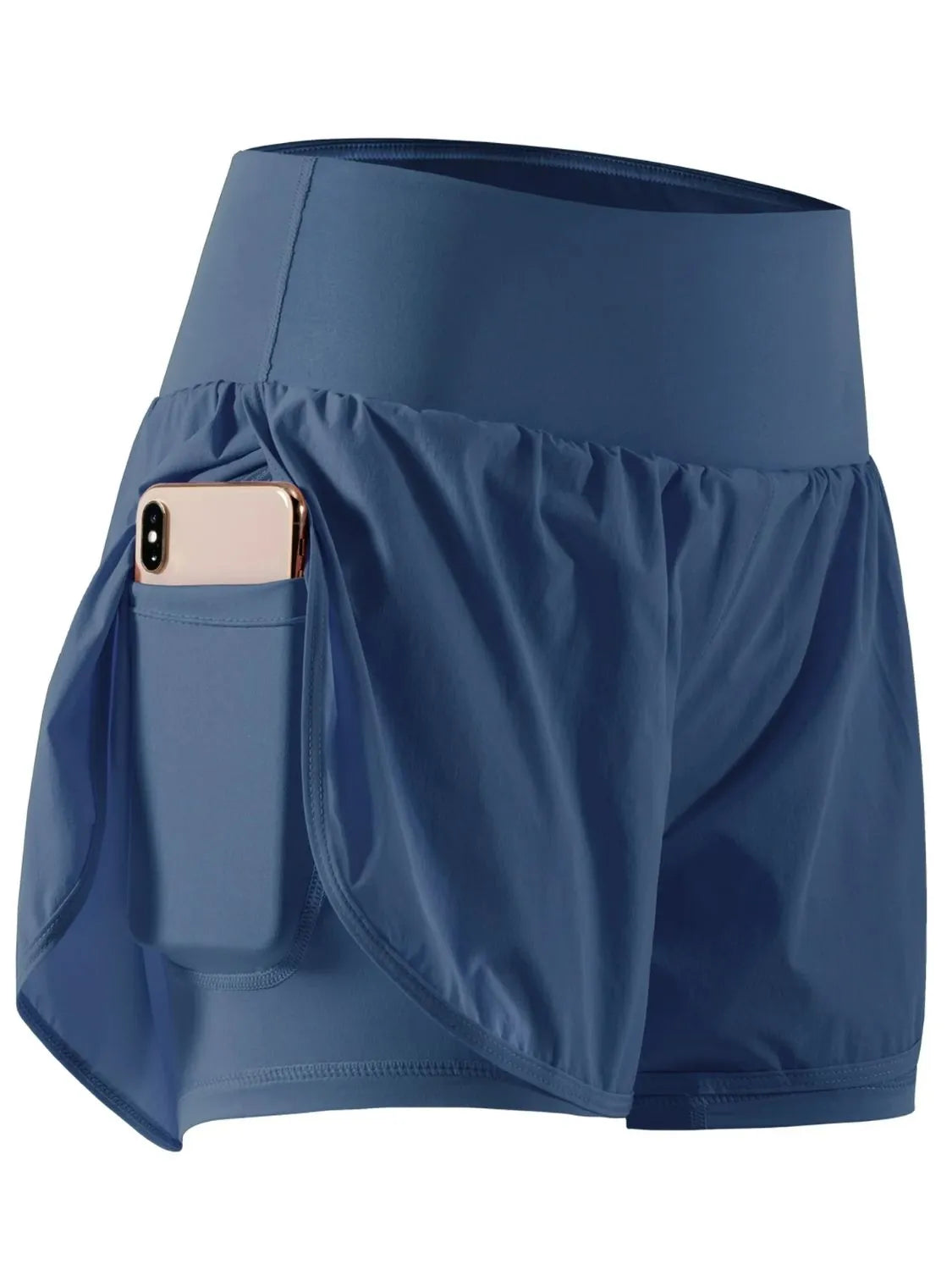 Pocketed High Waist Active Shorts Dusty Blue
