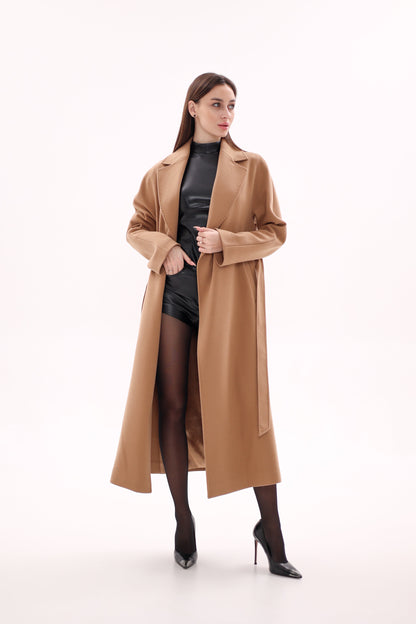 Cambridge Comfort Classic Wraparound Wool Blend Overcoat in Camel