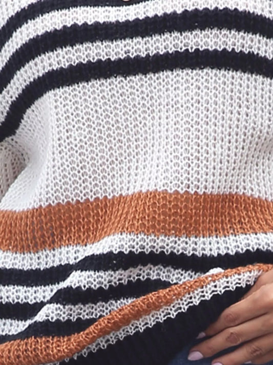 Striped Round Neck Knit Sweaer