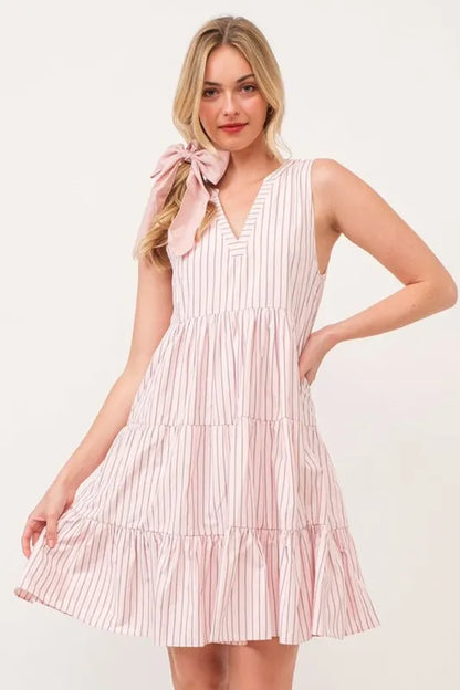 Lime 'N' Chili Striped Sleeveless V-Neck Tiered Dress