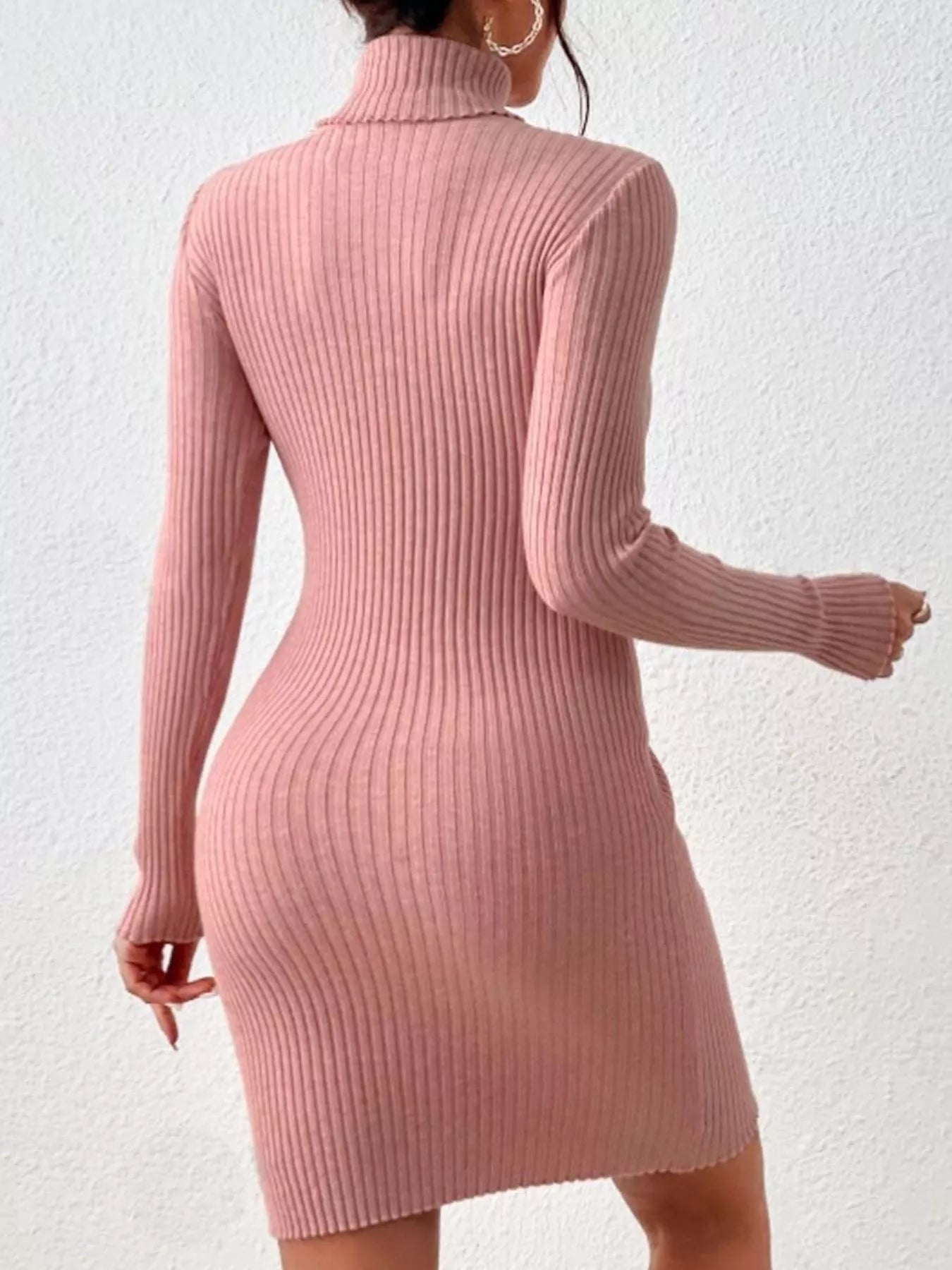 Ribbed Turtleneck Bodycon Sweater Dress