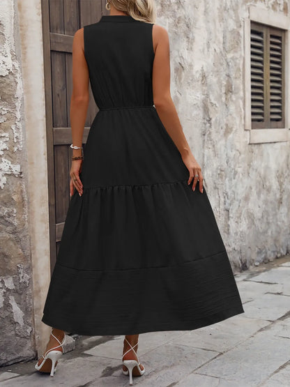Notched Sleeveless Maxi Tank Dress