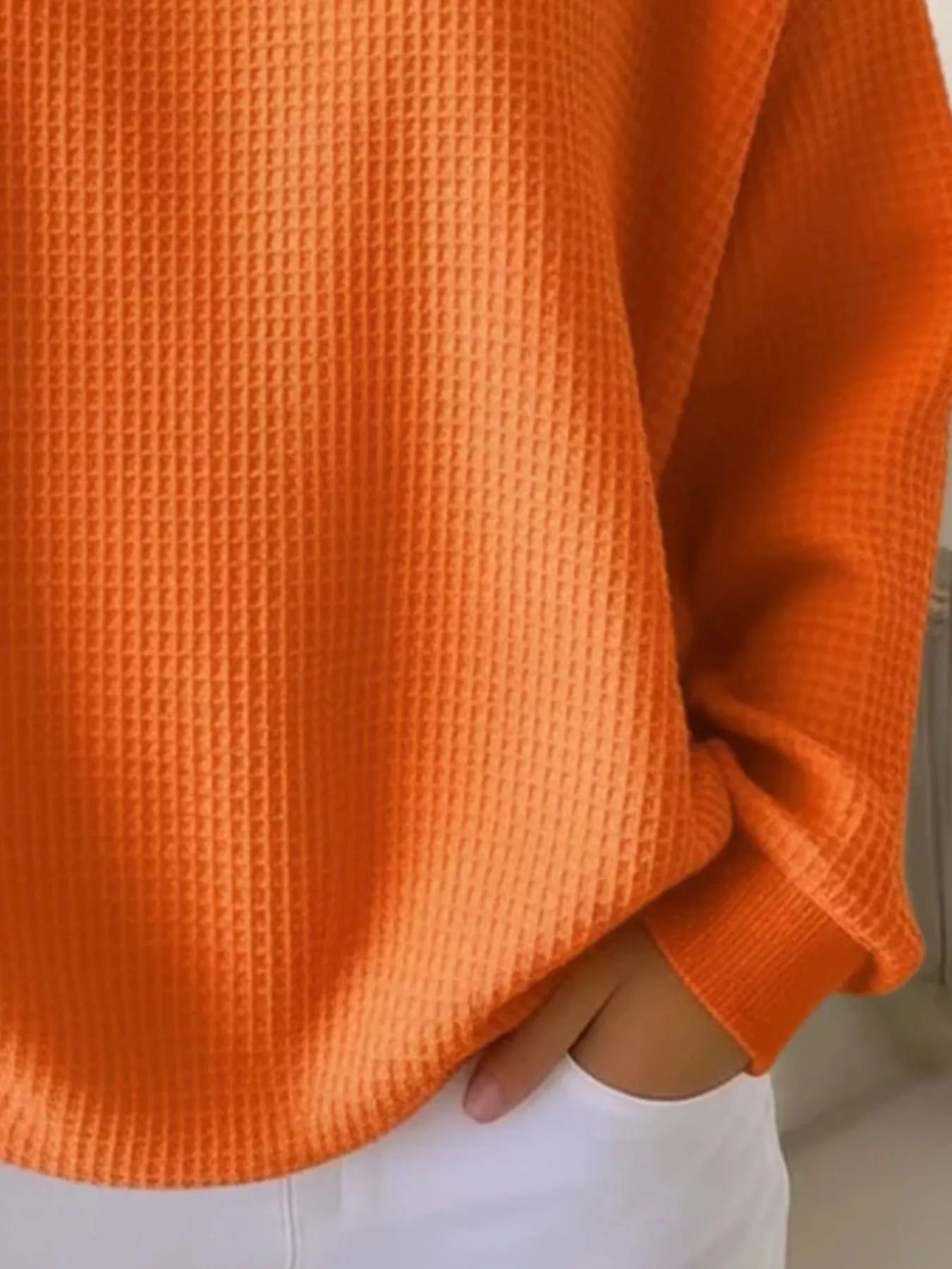 Full Size Waffle Knit Button Detail Top Plus Size