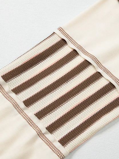 Stripe Stitched Detail Color Block Patchwork Oversized Top