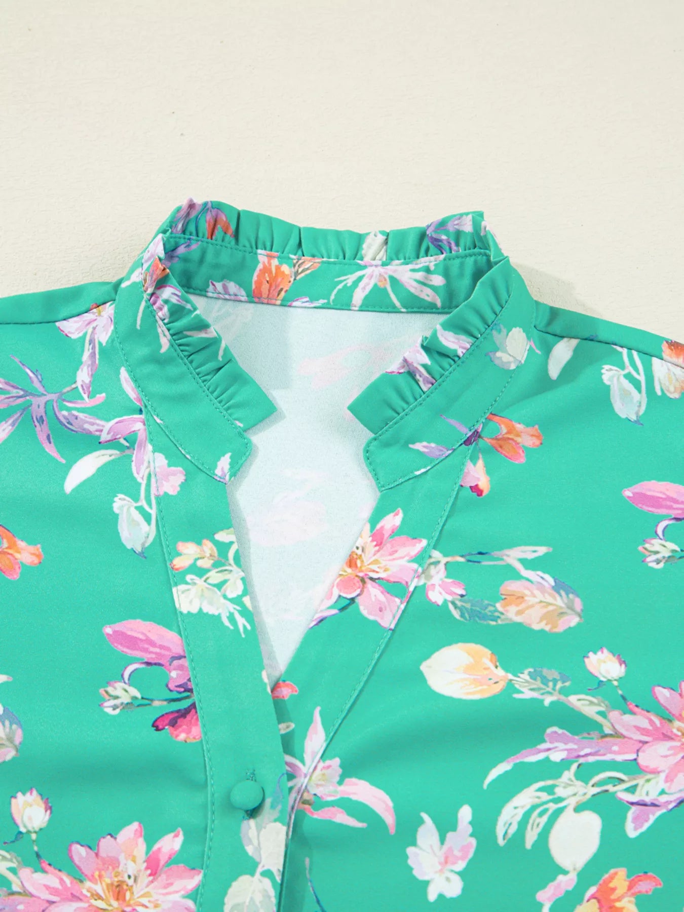 Floral Lantern Sleeve Button Front Shirt
