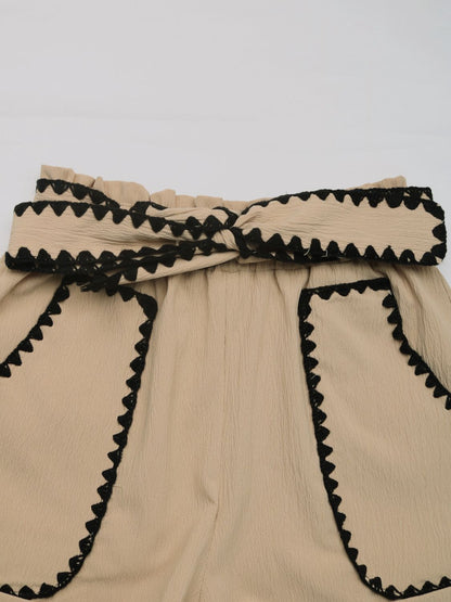 Perfee Tied Contrast Trim Shorts