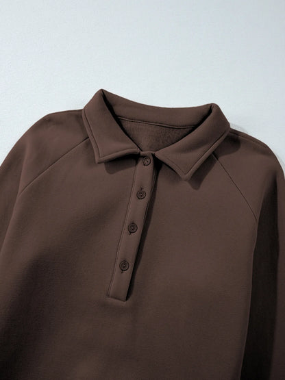 Collared Sweatshirt and High Waist Pants Active Set