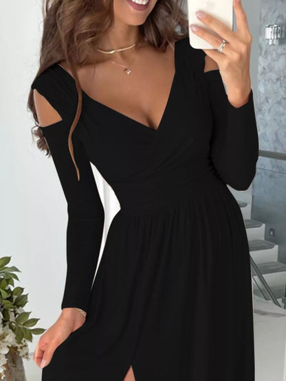 Slit Surplice Cold Shoulder Maxi Dress