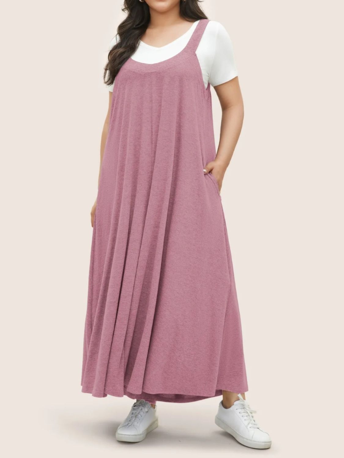 Full Size Pocketed Wide Leg Overalls Dusty Pink