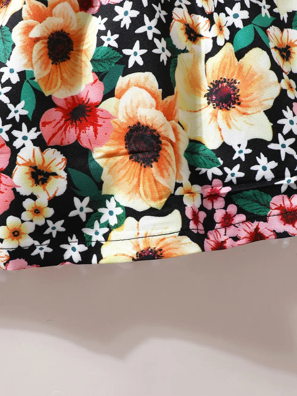 Children's Ruffled Bow Contrast Floral Dress with Headband