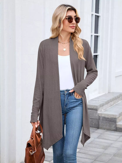 Open Front Long Cardigan Coffee Brown