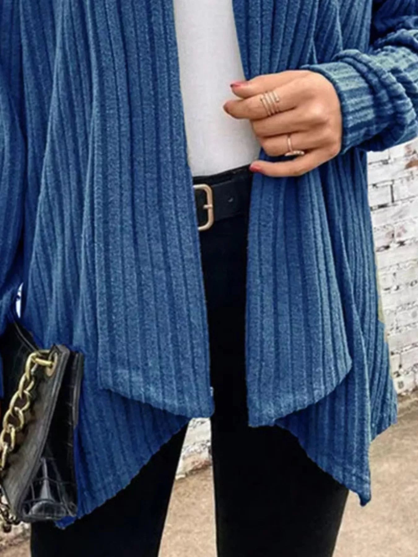 Full Size Ribbed Knit Open Front Cardigan Plus Size