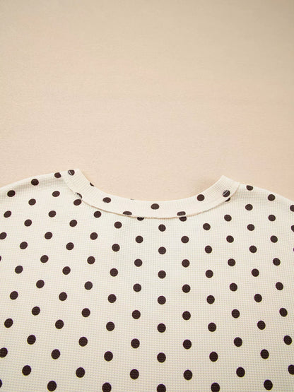 Polka Dot Notched Long Sleeve Top and Drawstring Joggers Lounge Set