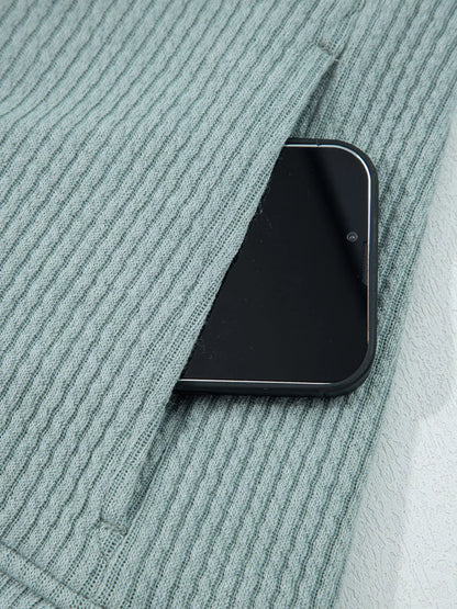 Ribbed Drop Shoulder Knit Hoodie