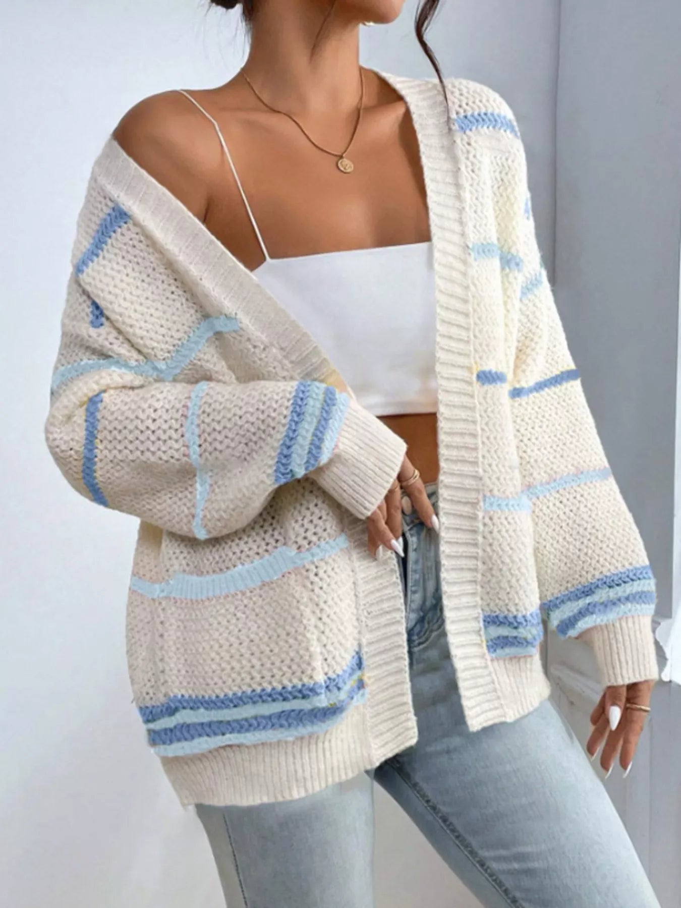 Striped Knit Open Front Cardigan