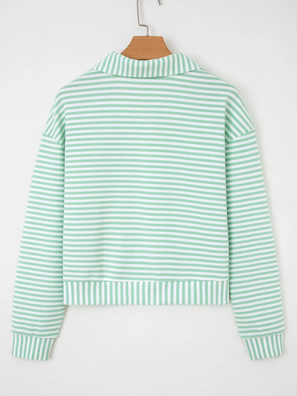 Stripe Quarter Zip Collar Long Sleeve Top