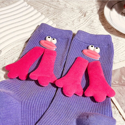 Cartoon Ribbed Knit Crew Socks Lavender One Size