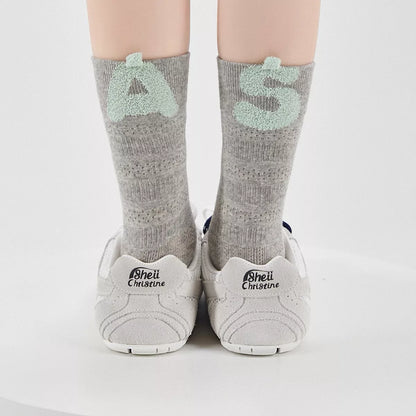 Breathable Letter Crew Socks Gray One Size