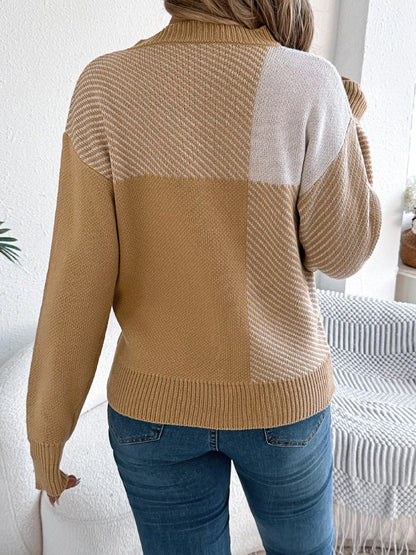 Color Block Striped Round Neck Sweater