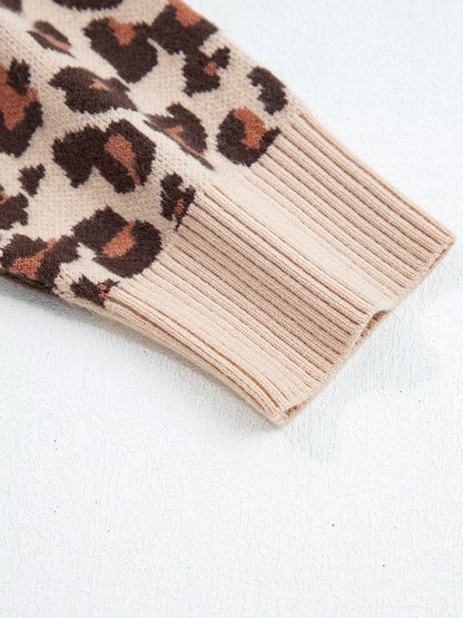 Leopard Print High Neck Shift Mini Sweater Dress