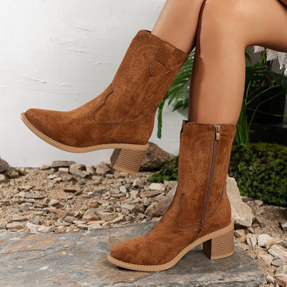 Suede Block Heel Western Boots