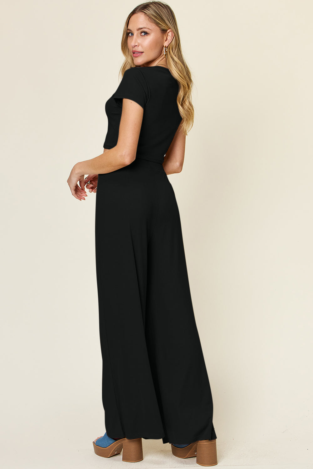 Slightly Stretchy Round Neck Top & Pants Set