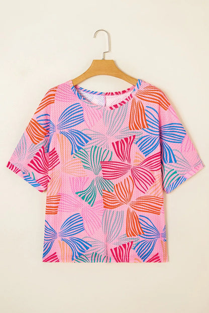 Printed Waffle Knit Oversized T-Shirt