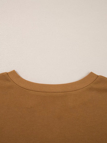 Oversized Textured Split Neck High Low Sweatshirt