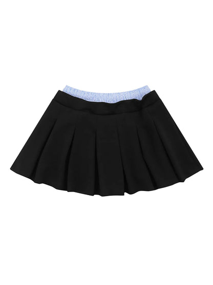 Drawstring Pleated Mini Skirt