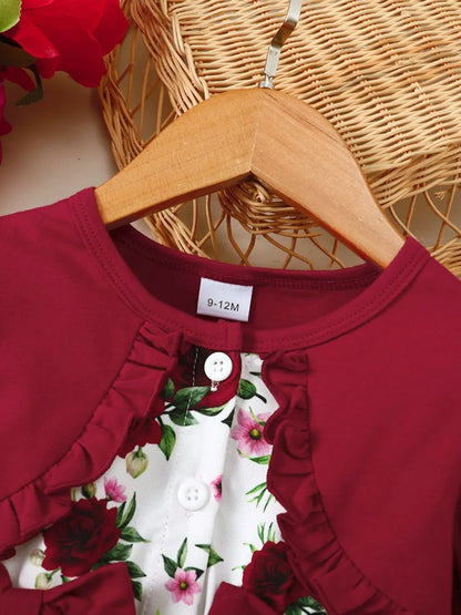 Frill Floral Round Neck Flounce Sleeve Dress