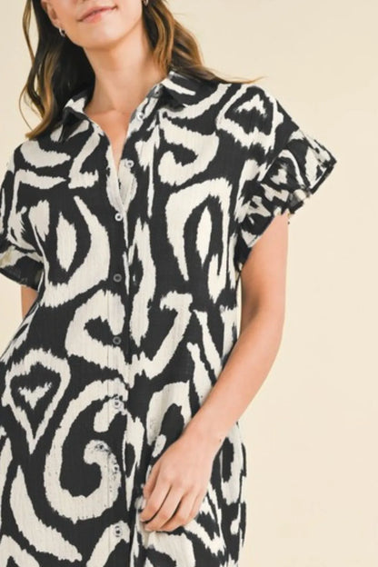 Annie Wear Abstract Printed Frill Sleeve Shirt Mini Dress