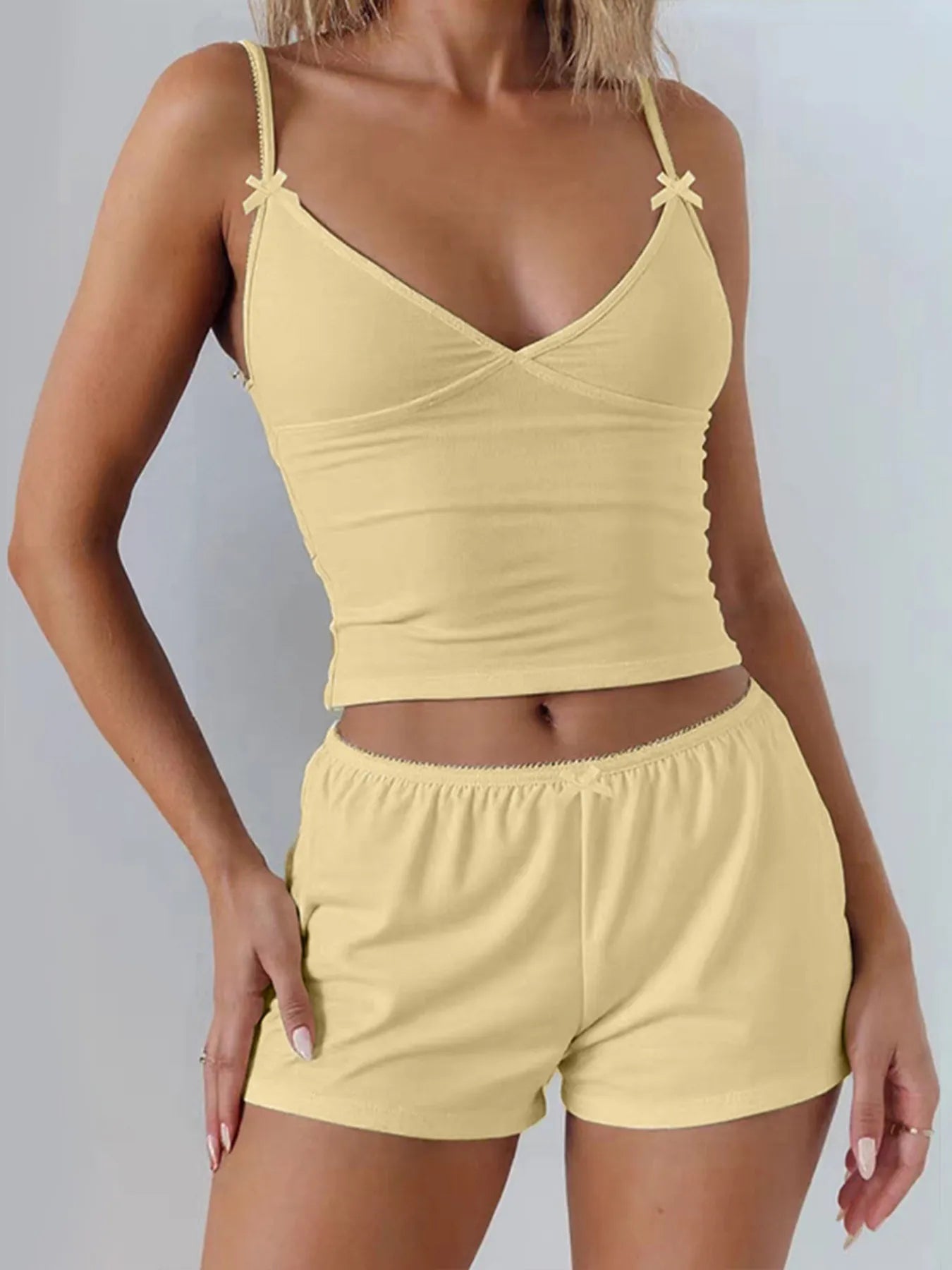 V-Neck Cami and Shorts Set Yellow