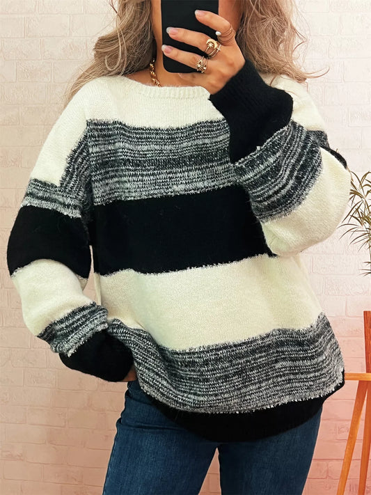 Color Block Dropped Shoulder Sweater Black One Size