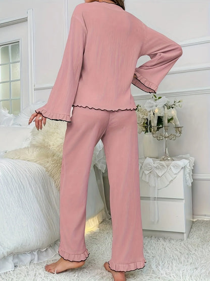 Contrast Trim Bow Tie Shirt and Pants Lounge Set