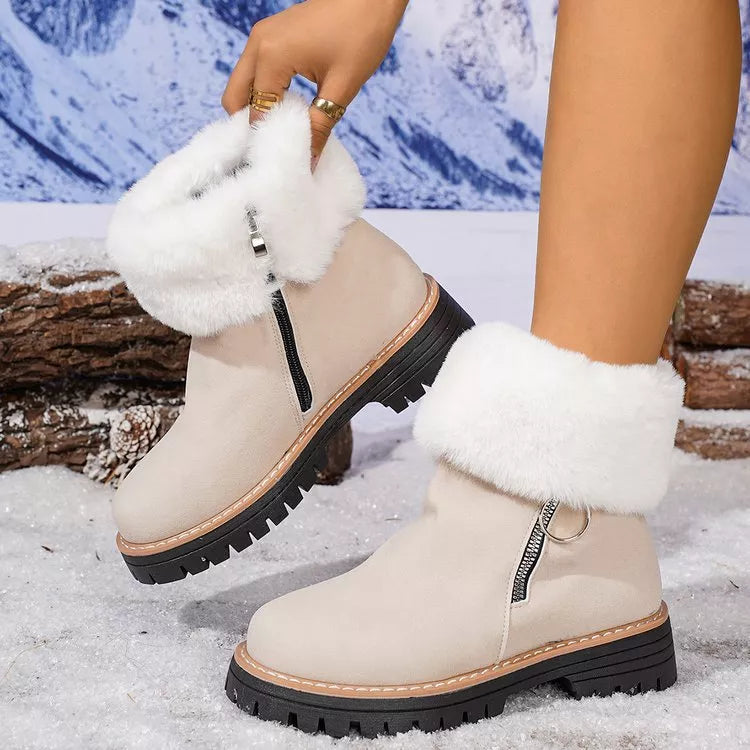 Fuzzy Ankle Boots with Zipper Detail